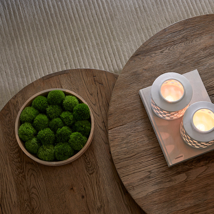 Rivièra Maison - Ronde Bijzettafel in Gerecycled Eikenhout, Handgemaakt, Hoogte 42|36 cm