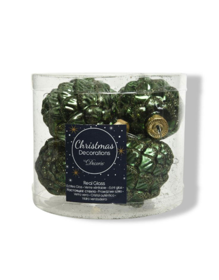 Decoris - 6 Glazen dennenappels 5 x 7 cm dennen groen