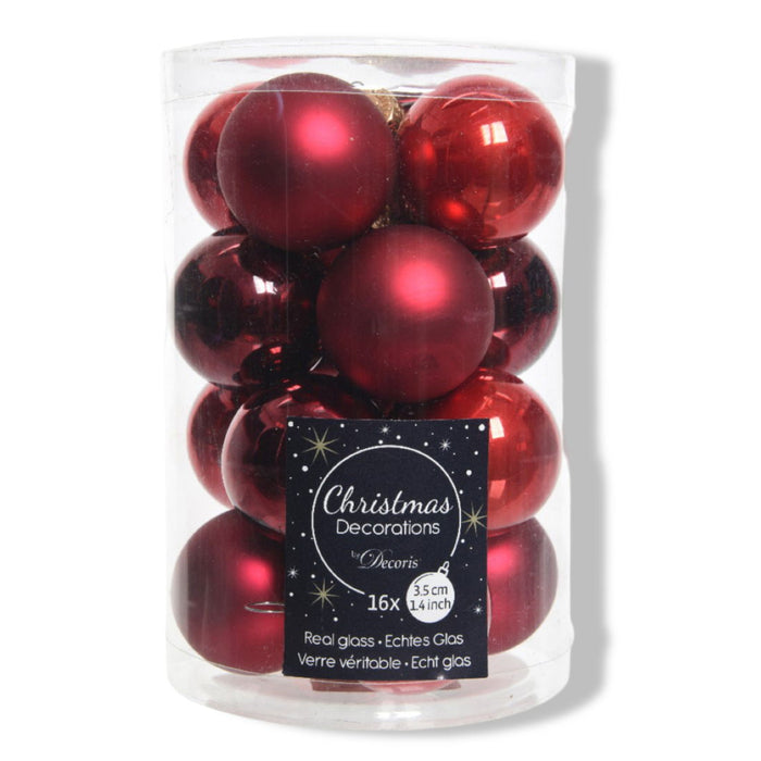 Decoris - Kerstbal glas d3.50 cm kerstrood 16st kerst