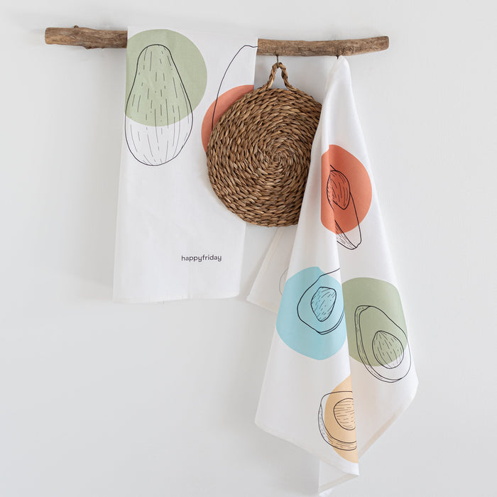Avocado Keukenhanddoek 2 stuks 70x50 cm Happyfriday, Veelkleurig, 100% katoen, de kwaliteit van 200 Gr x m2