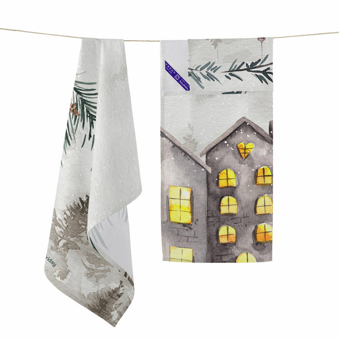 Welcoming Keukenhanddoek 2 stuks 70x50 cm Xmas, Veelkleurig, 100% katoen, de kwaliteit van 200 Gr x m2