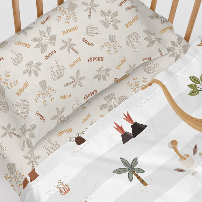 Dino family Hoeslaken 70x140x14 cm (Maxiledikant) Moshi Moshi, Veelkleurig, 100% katoen, de kwaliteit van 150 TC