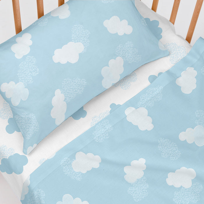 Clouds Laken Set ledikant 2-delig Blauw Basic Kids, Blauw, 100% katoen, de kwaliteit van 150 TC