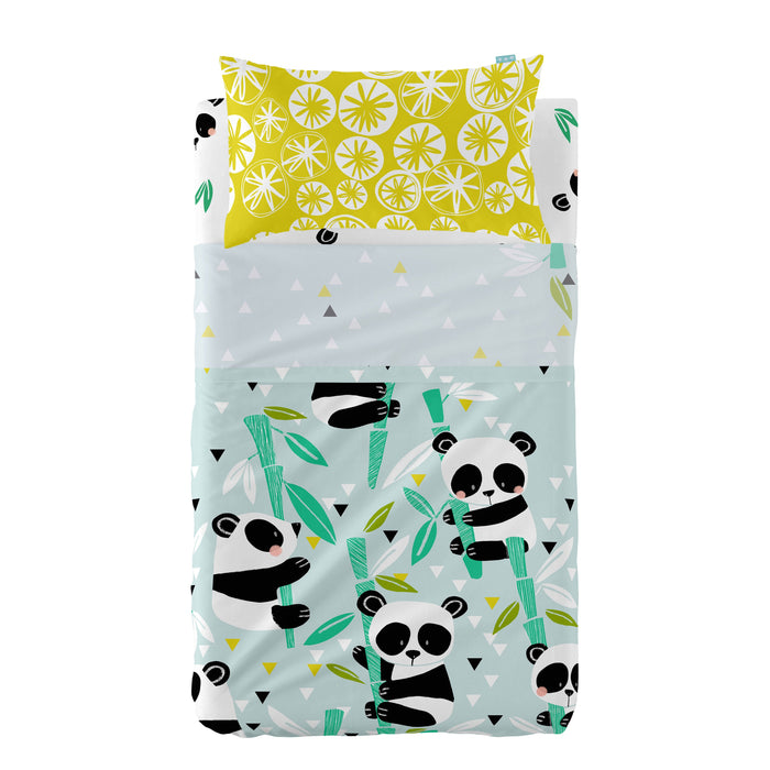Panda garden blue Laken Set ledikant 2-delig Moshi Moshi, Blauw, 100% katoen, de kwaliteit van 150 hilos