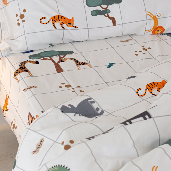 Mini savanna Hoeslaken 60x120x14 cm (Ledikant) Happyfriday Mini, Veelkleurig, 100% katoen, de kwaliteit van 150 TC