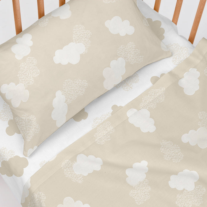 Clouds Laken Set ledikant 2-delig Beige Basic Kids, Beige, 100% katoen, de kwaliteit van 150 TC