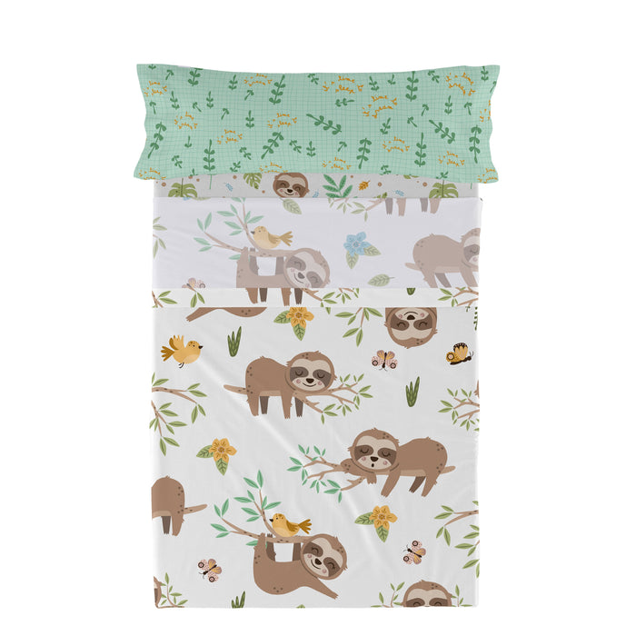 Happy sloth Laken Set 2-delig Moshi Moshi, Veelkleurig, 100% katoen, de kwaliteit van 150 TC