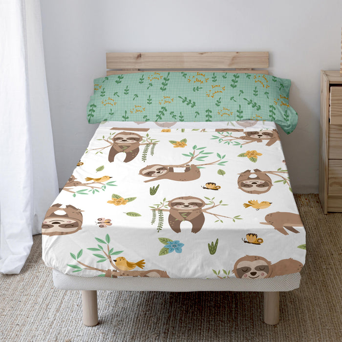 Happy sloth Laken Set 2-delig Moshi Moshi, Veelkleurig, 100% katoen, de kwaliteit van 150 TC