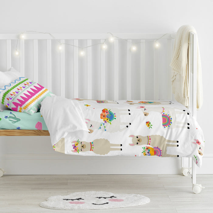 Cute llamas Dekbedovertrek wieg 2-delig Moshi Moshi, Veelkleurig, 100% katoen, de kwaliteit van 150 hilos