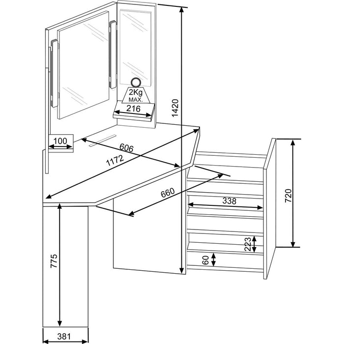 Trasman - Make-uptafel Chic - eik|wit