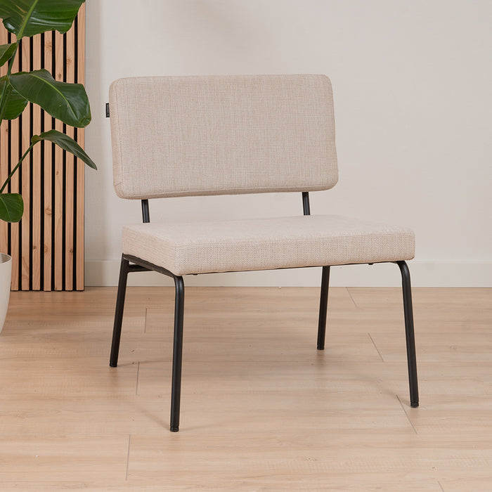 Bronx71 Scandinavische fauteuil en hocker Espen beige gerecyclede stof