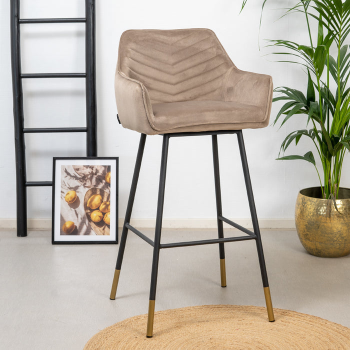 Bronx71 Velvet barkruk Fiona taupe 65-78 cm - Barkrukken set van 4