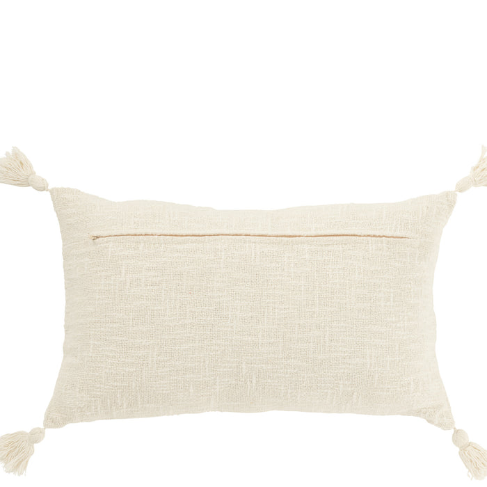 J-Line kussen Rechthoek Strepen + Kwasten - katoen - wit|geel