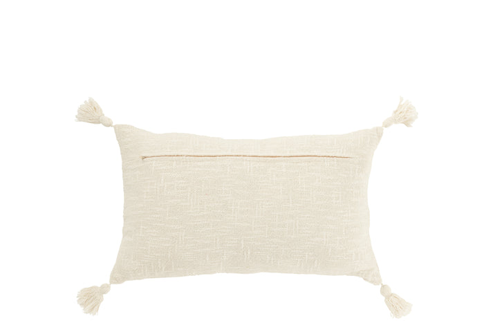 J-Line kussen Rechthoek Strepen + Kwasten - katoen - wit|geel