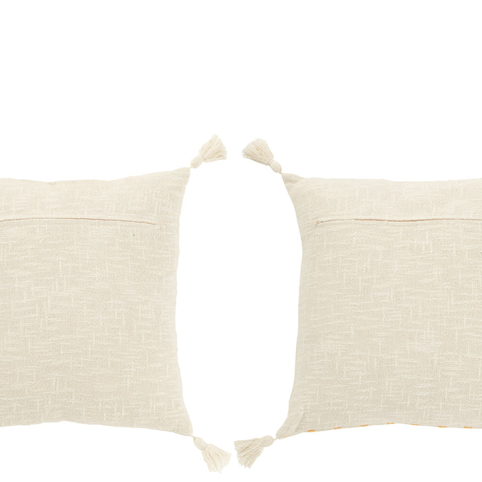 J-Line Kussen Vierkant Strepen+Kwasten Katoen Wit|Oranje Assortimen