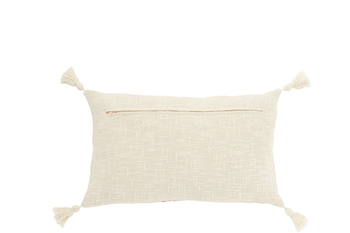 J-Line kussen Rechthoek Strepen + Kwasten - katoen - wit|roze