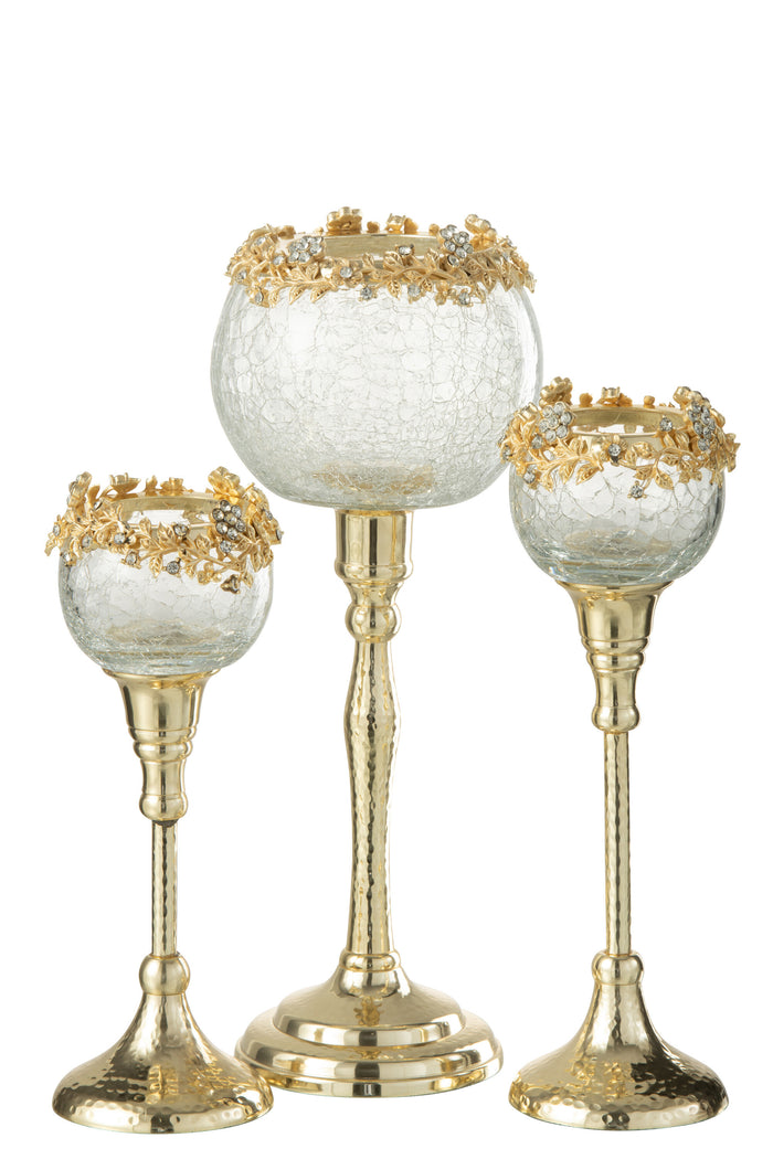 J-Line theelichthouder Viane - metaal|glas - goud|transparant - large