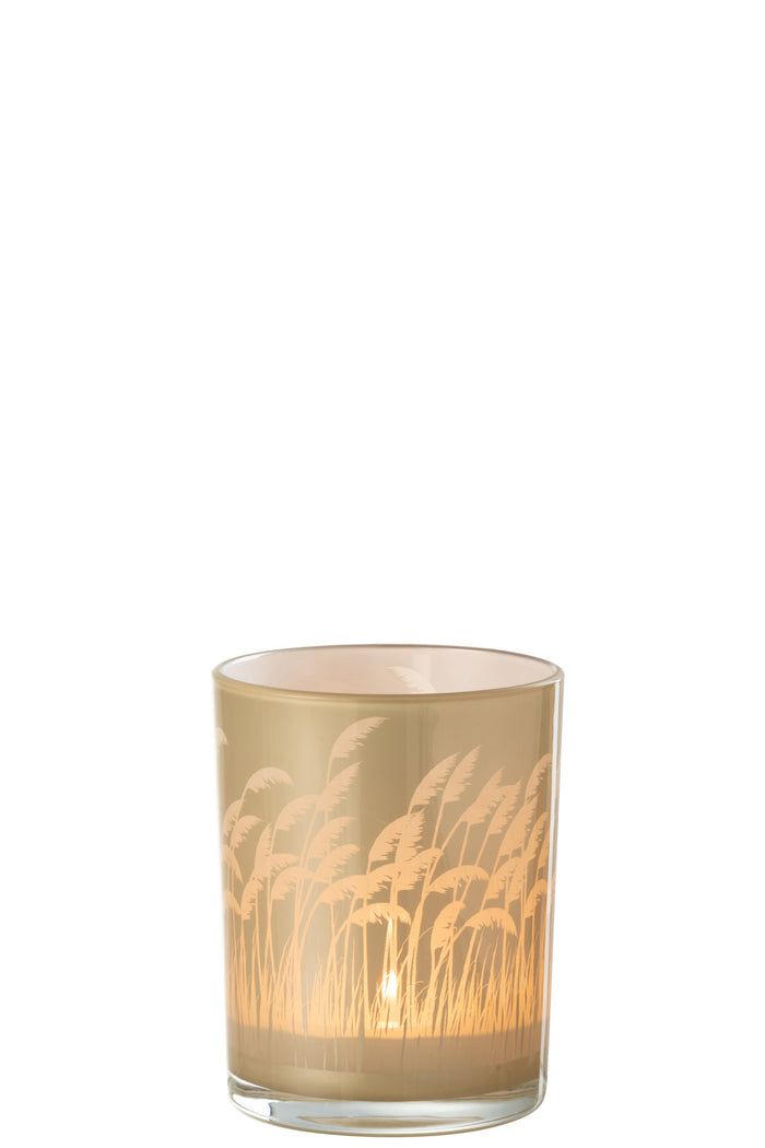 J-Line windlicht Pampas - glas - beige|wit - small - 2 stuks