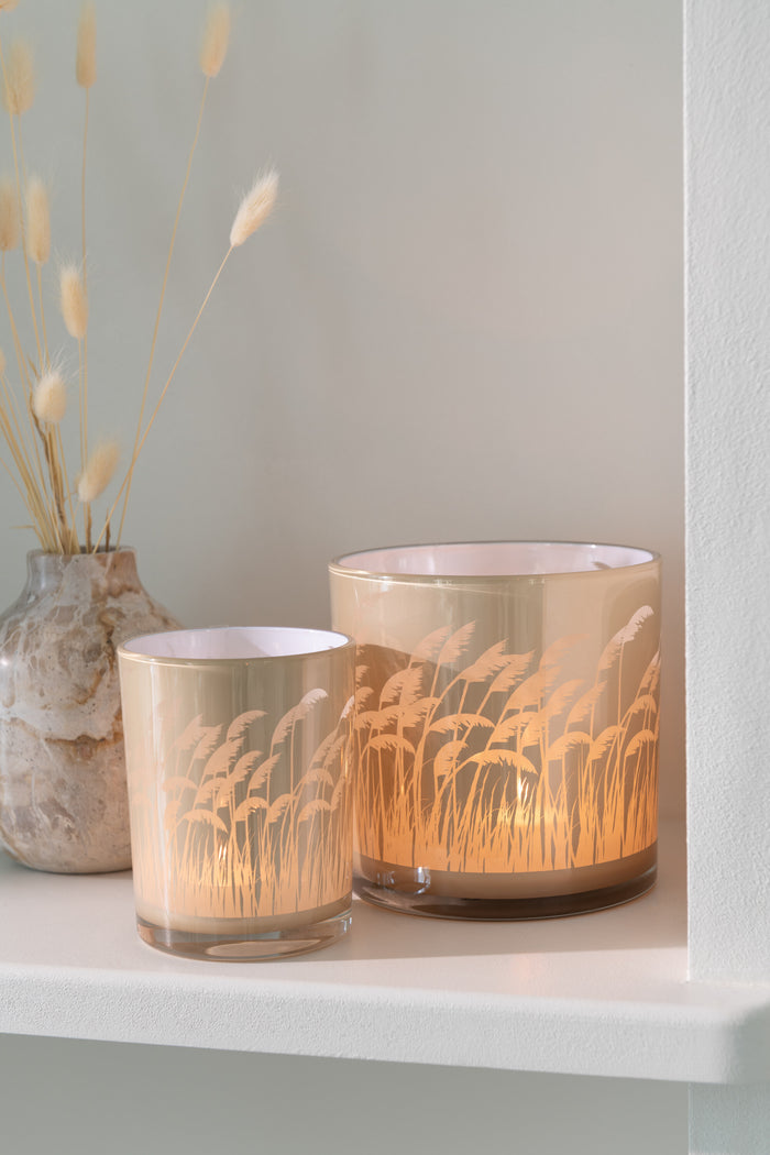 J-Line windlicht Pampas - glas - beige|wit - small - 2 stuks