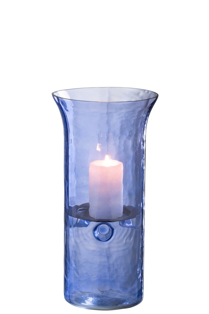 J-Line Windlicht Tarifa Smal Glas Blauw Medium