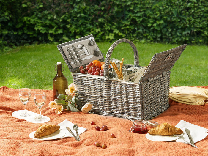 Beliani - GROSEILLE - Picknickmand voor 4 - Grijs - Wilgenhout