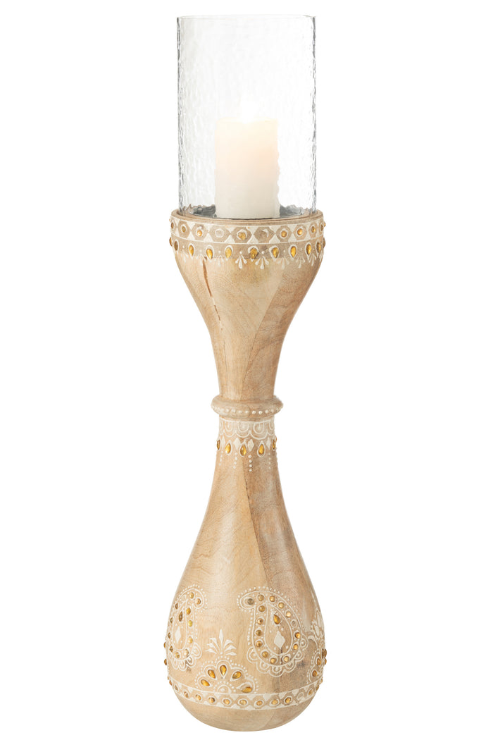 J-Line kandelaar Kralen - hout - naturel|wit - large