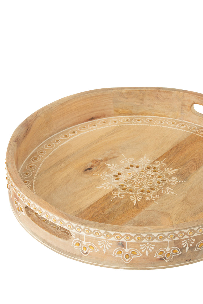 J-Line plateau met 2 handvaten Kralen - hout - naturel|wit -