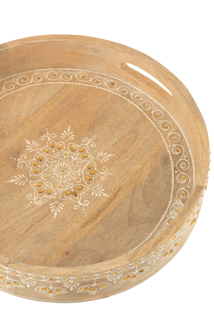 J-Line plateau met 2 handvaten Kralen - hout - naturel|wit -