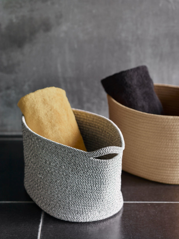 Rena Opbergmand Black Medium | Zwart | Wit | Katoen | Polyester