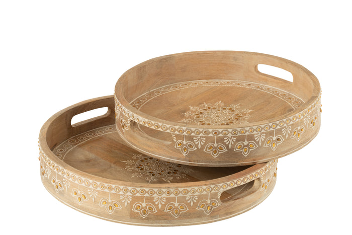 J-Line plateau met 2 handvaten Kralen - hout - naturel|wit -