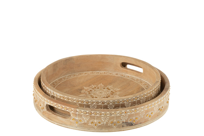 J-Line plateau met 2 handvaten Kralen - hout - naturel|wit -