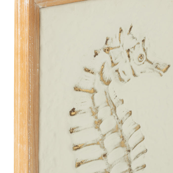 J-Line Wanddecoratie Zeepaardje|Kreeft Ijzer|Sparhout Wit|Naturel