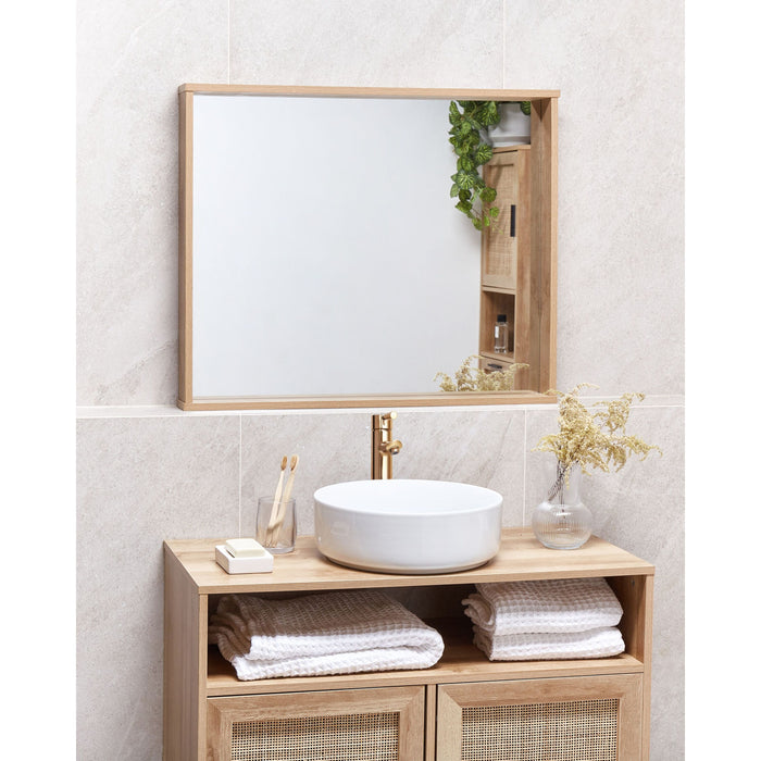 Beliani - ROSELL - Wandspiegel - Lichthout - 80 x 65 cm - Vezelplaat