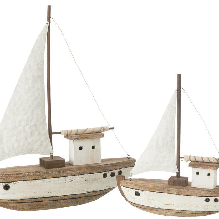 J-Line decoratie Boot 1 Zeil - hout - naturel|wit - large