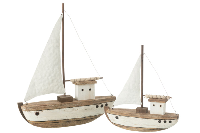 J-Line decoratie Boot 1 Zeil - hout - naturel|wit - large