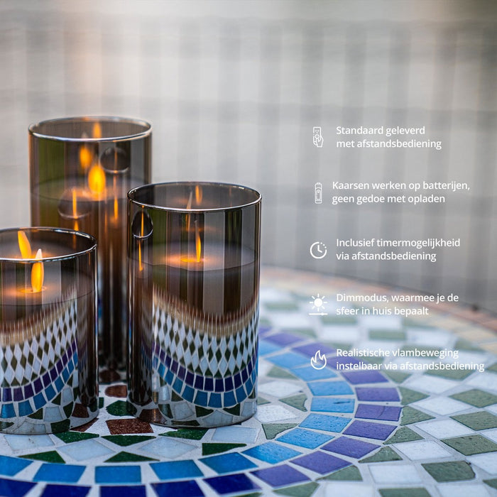 FlinQ LED Kaarsen Smoke Glas met Bewegende Vlam Incl.
