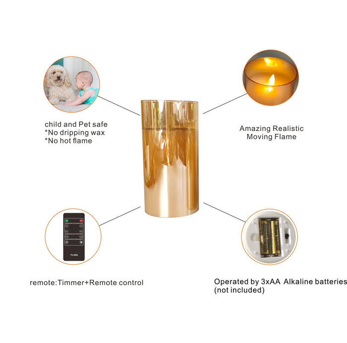FlinQ LED Kaarsen Goud Glas met Bewegende Vlam Incl. Afstandsbediening