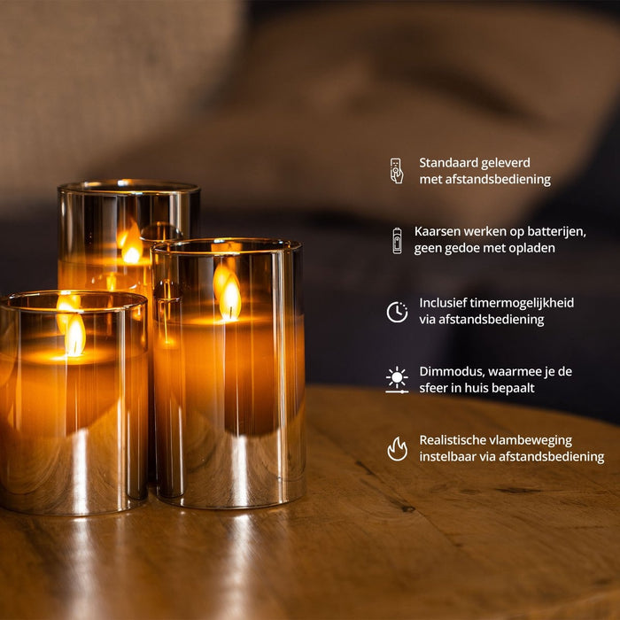 FlinQ LED Kaarsen Goud Glas met Bewegende Vlam Incl. Afstandsbediening