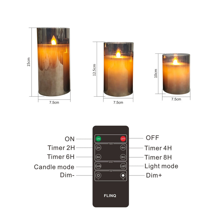 FlinQ LED Kaarsen Smoke Glas met Bewegende Vlam Incl.