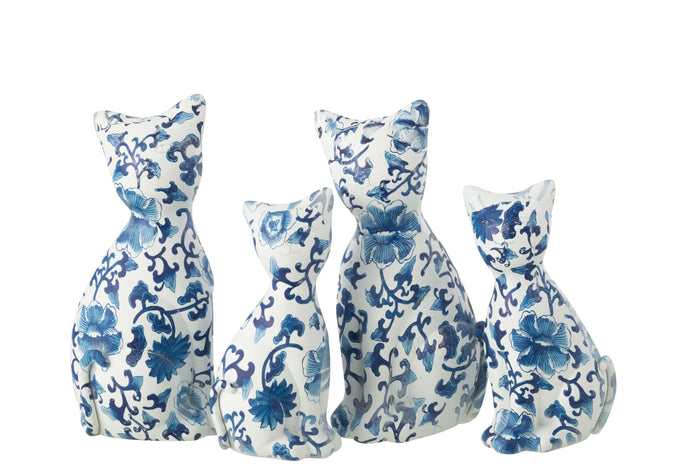 J-Line figuur Kat Patroon - polyresin - blauw|wit - large - 2 stuks - paasdecoratie