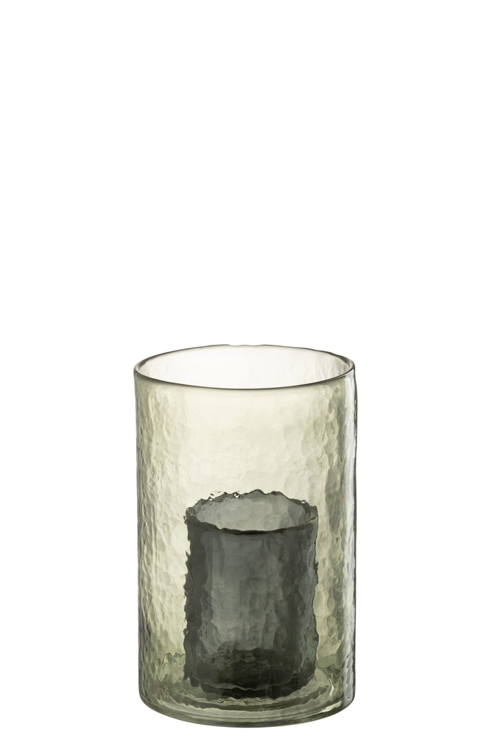 J-line - Theelichthouder Dubbel Glas Groen Small - 12.5x12.5x20.5cm