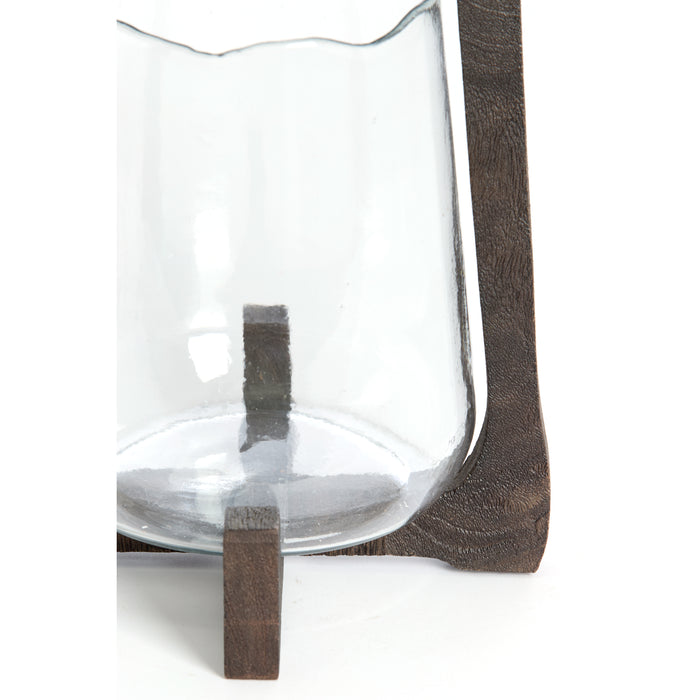 Light&living Windlicht Ø21,5x35 cm ANOSY glas helder+hout mat d bruin