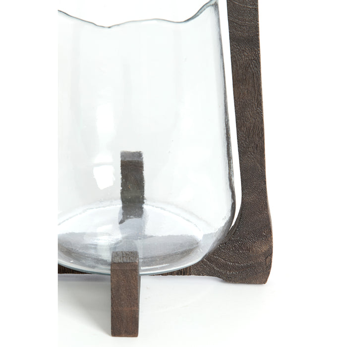 Light&living Windlicht Ø26x48 cm ANOSY glas helder+hout mat d bruin