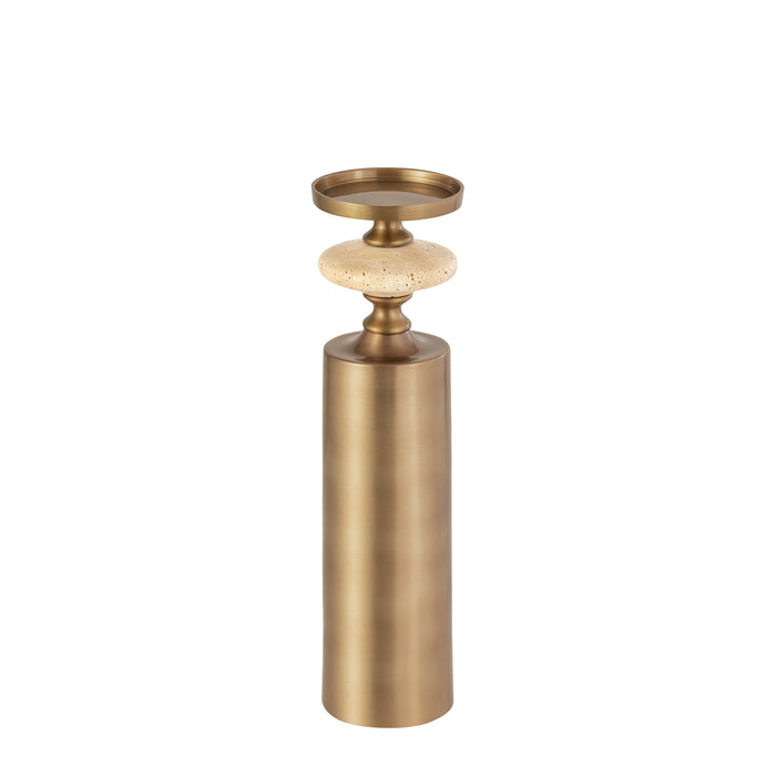 PTMD Nikolaos Brass Candleholder Travertine Round L
