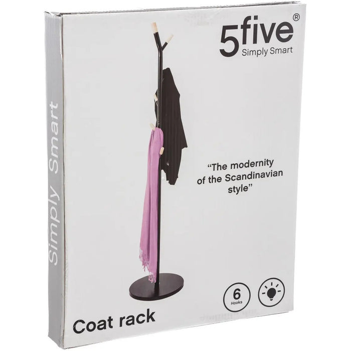5Five kapstok - zwart - metaal|MDF - 6 haaks - 40 x 175 cm