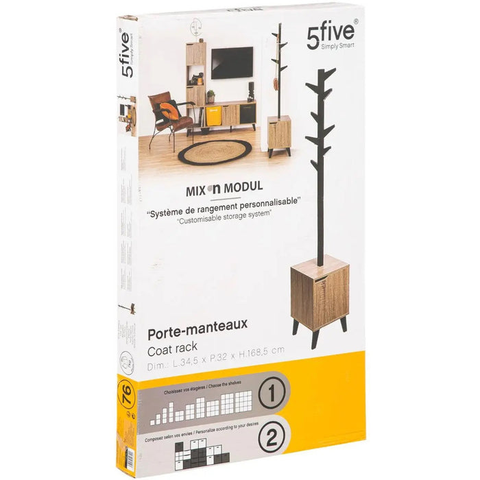 5Five kapstok - beige|zwart - MDF hout - 8 haaks - 34 x 32 x 168 cm