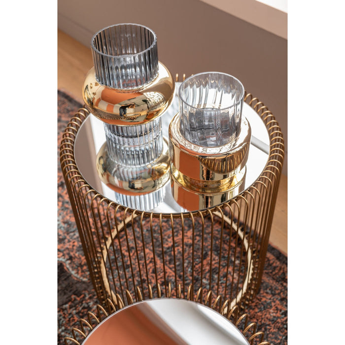 Kare Design Wire Bijzettafel Hoog - Set Van 2 - Messing Met Glas