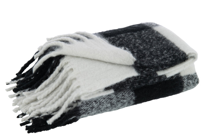 J-line - Plaid Tegels Polyester Zwart|wit - 127x152x1cm