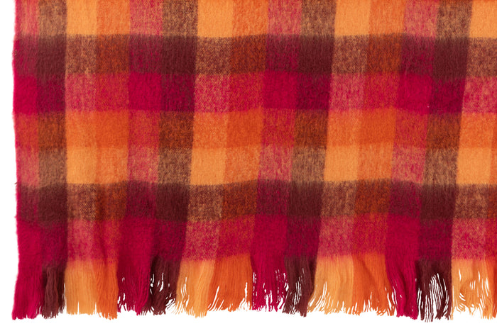 J-line - Plaid Ruitjes+franjes Acryl Oranje|bordeaux - 180x130x1cm