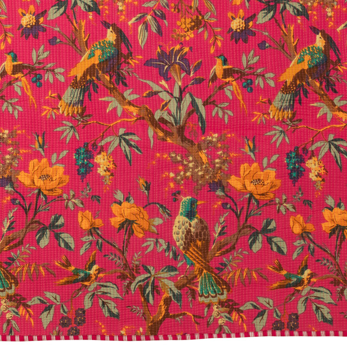 J-Line deken Vogels|Bloemen - katoen|fluweel - roze